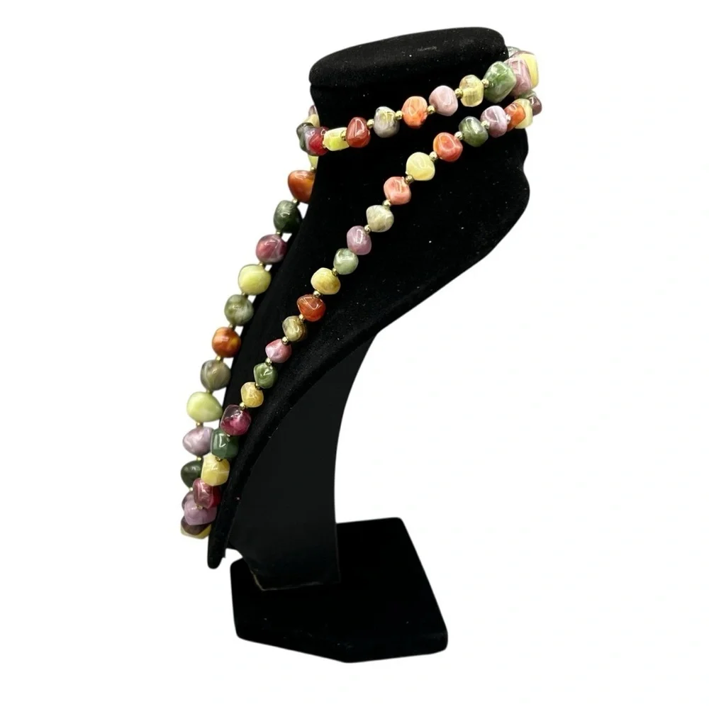 Vintage Chunky Multicolor Natural Stone Statement Necklace